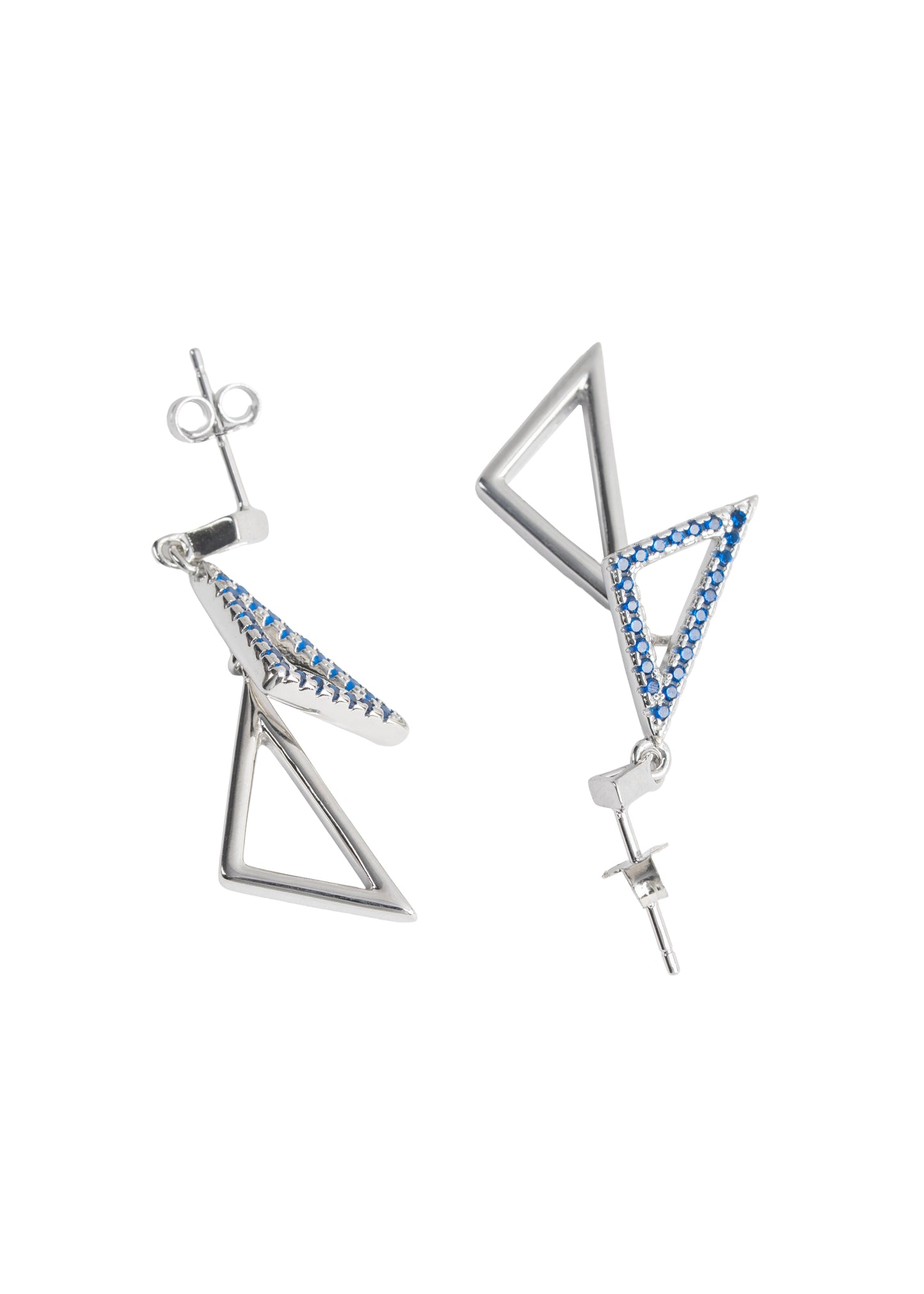 Modern Geometric Triangle Drop Earrings | Blue Crystal Pavé