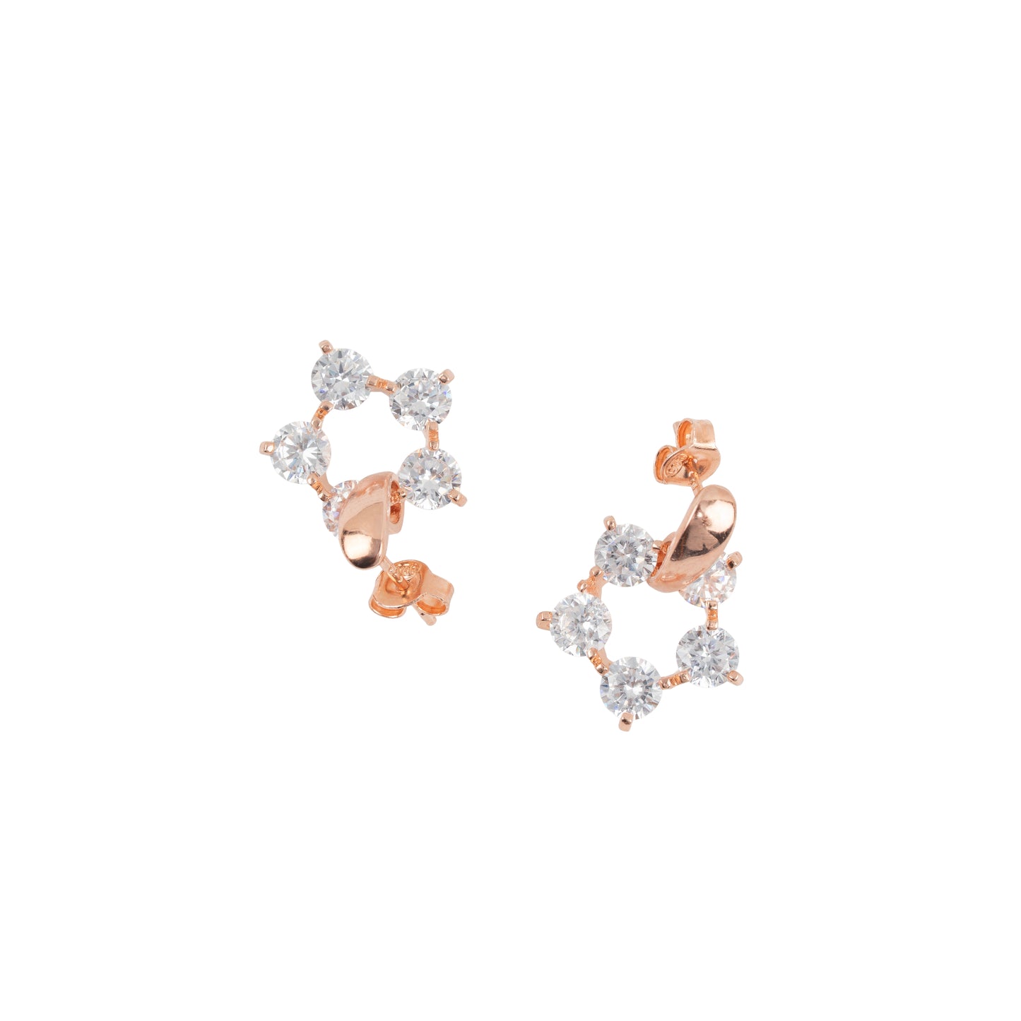 Delicate Crystal Star J-Hoop Earrings | Rose Gold Polish