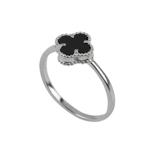 Black Onyx Clover Ring | 925 Sterling Silver