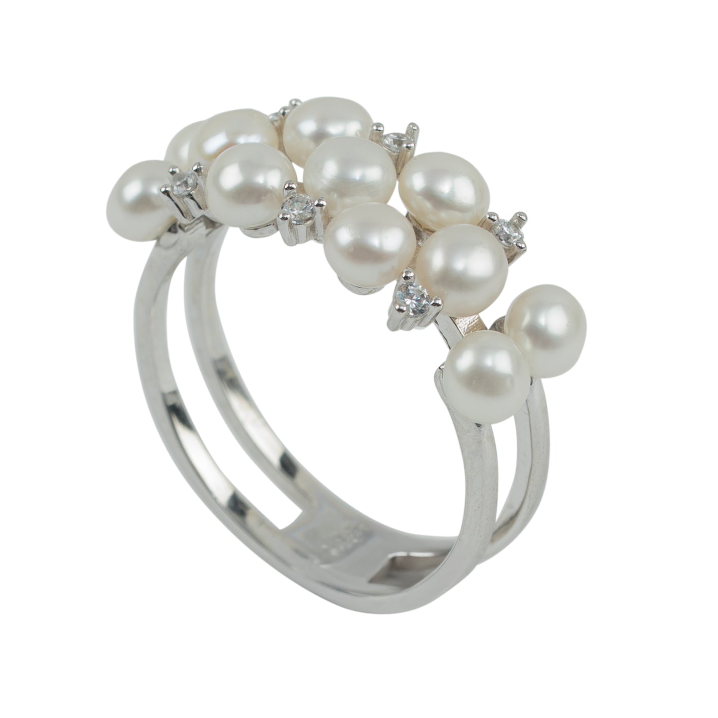 Multi-Band Pearl & Crystal Cluster Ring | Sterling Silver