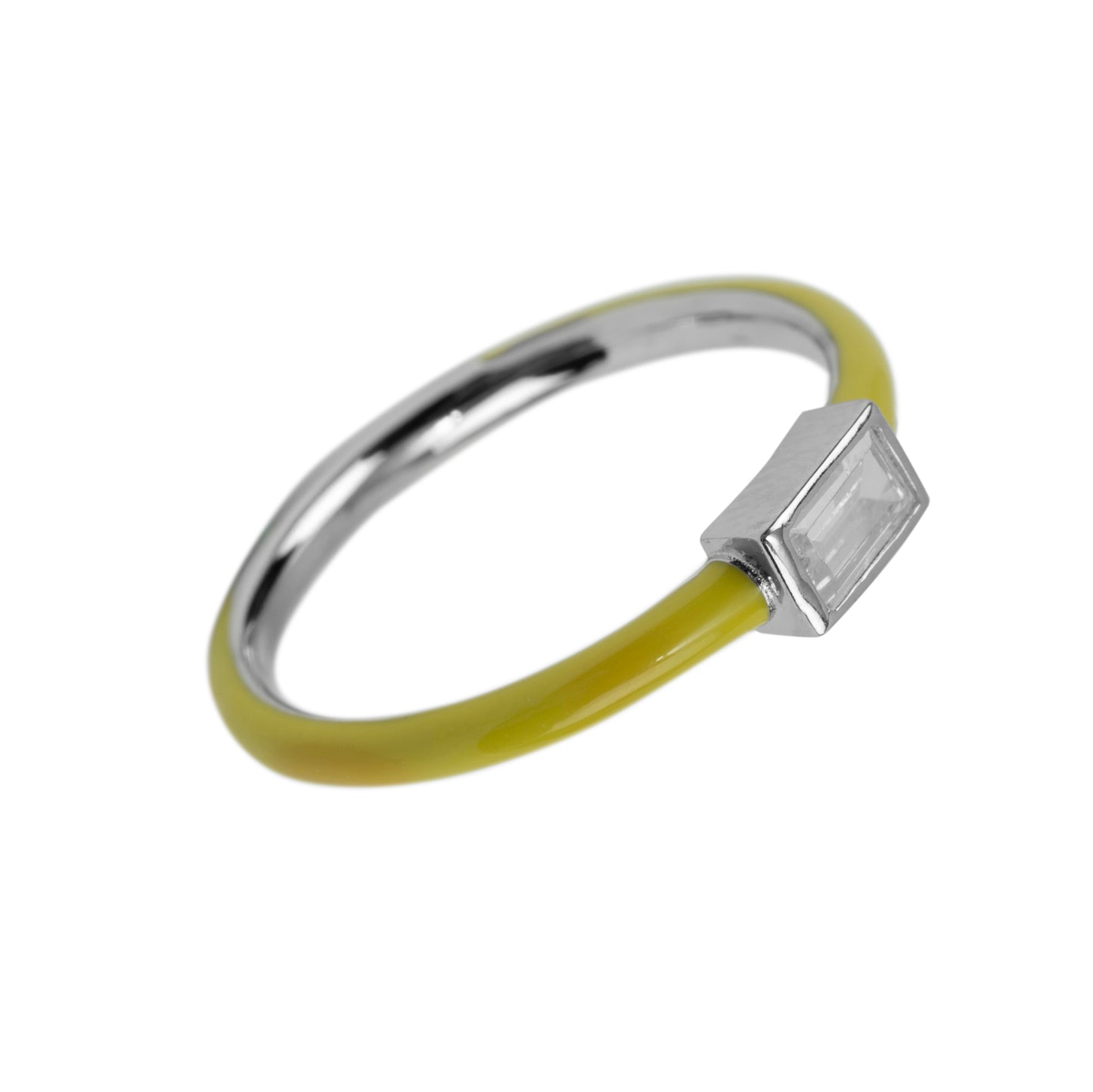 Modern Chartreuse Enamel & Crystal Solitaire Ring | Sterling Silver