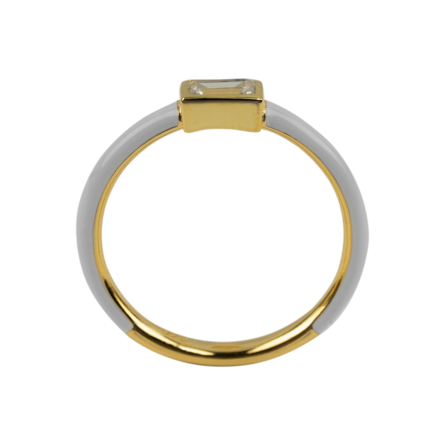 Modern White Enamel & Crystal Solitaire Ring | Gold Polish