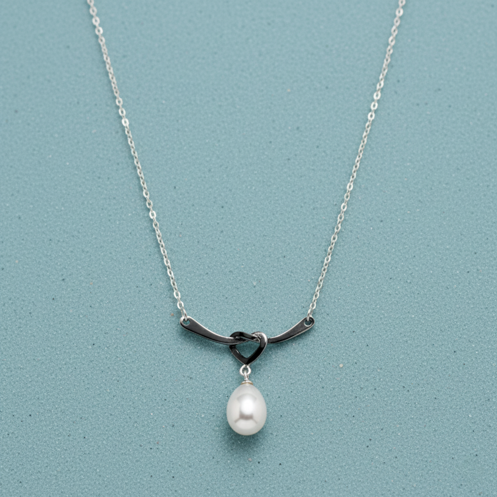 Modern Knot & Pearl Drop Necklace