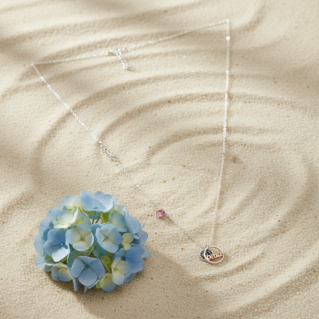 'Peace & Love' Asymmetrical Charm Necklace | Two-Tone Sterling Silver