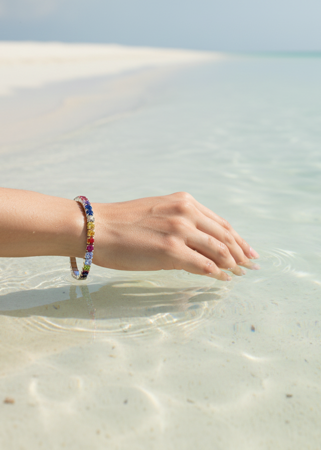Rainbow Stretch Tennis Bracelet | Sterling Silver