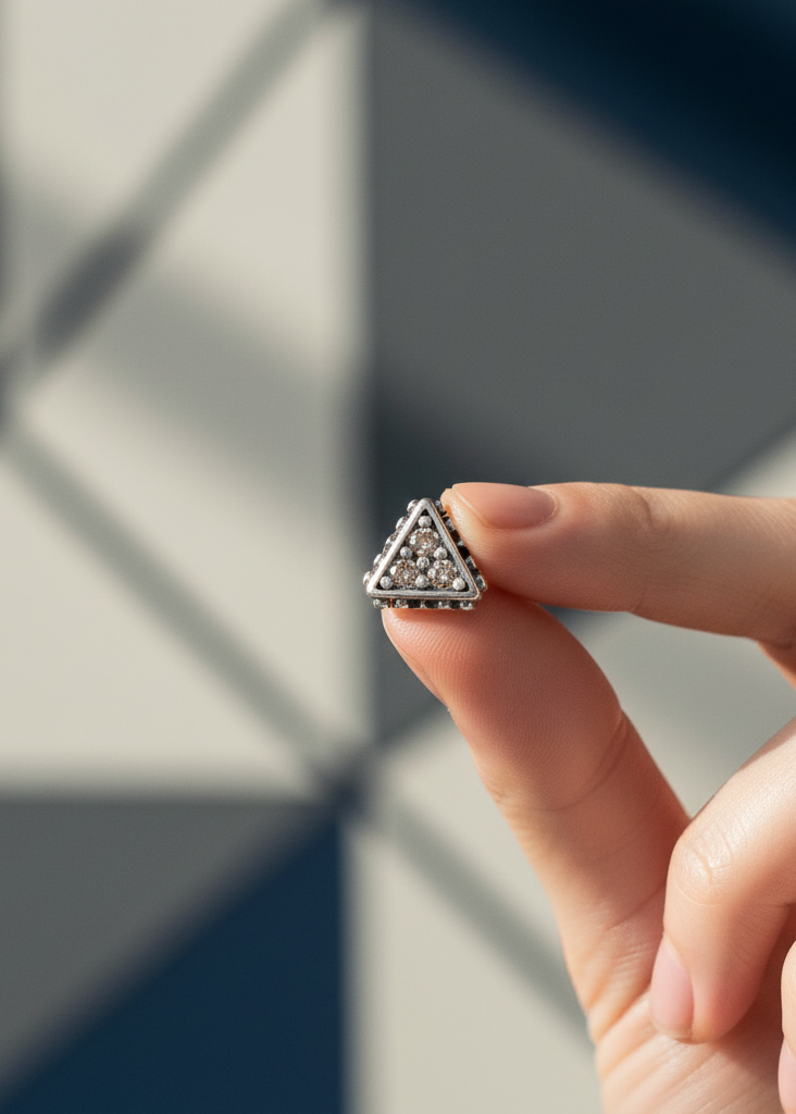 Vintage Triangle Stud Earrings | Oxidized Silver & Champagne Crystal