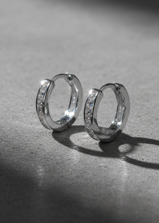 Classic Crystal Pavé Huggie Hoop Earrings | 925 Sterling Silver