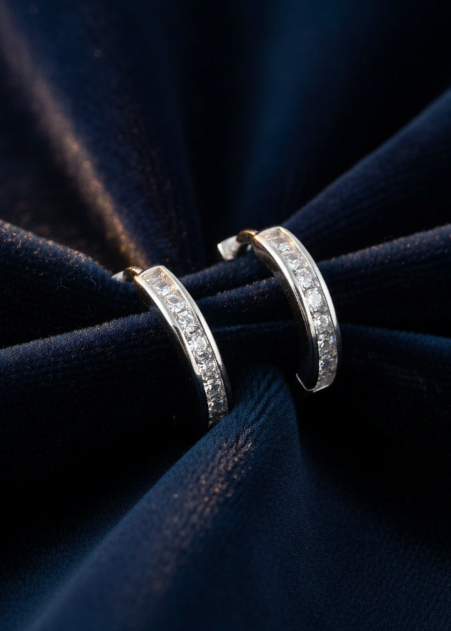 Classic Crystal Pavé Huggie Hoop Earrings | 925 Sterling Silver