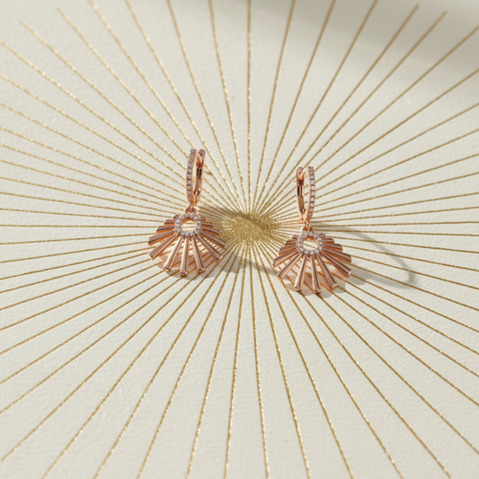 Art Deco Sunburst Fan Earrings | Rose Gold Polish & Crystal Pavé