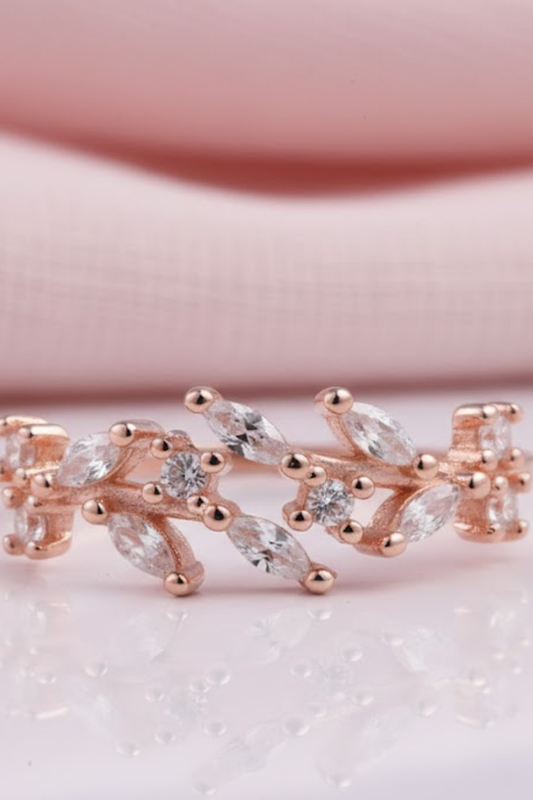 Rose Gold Crystal Olive Branch Ring | 925 Sterling Silver