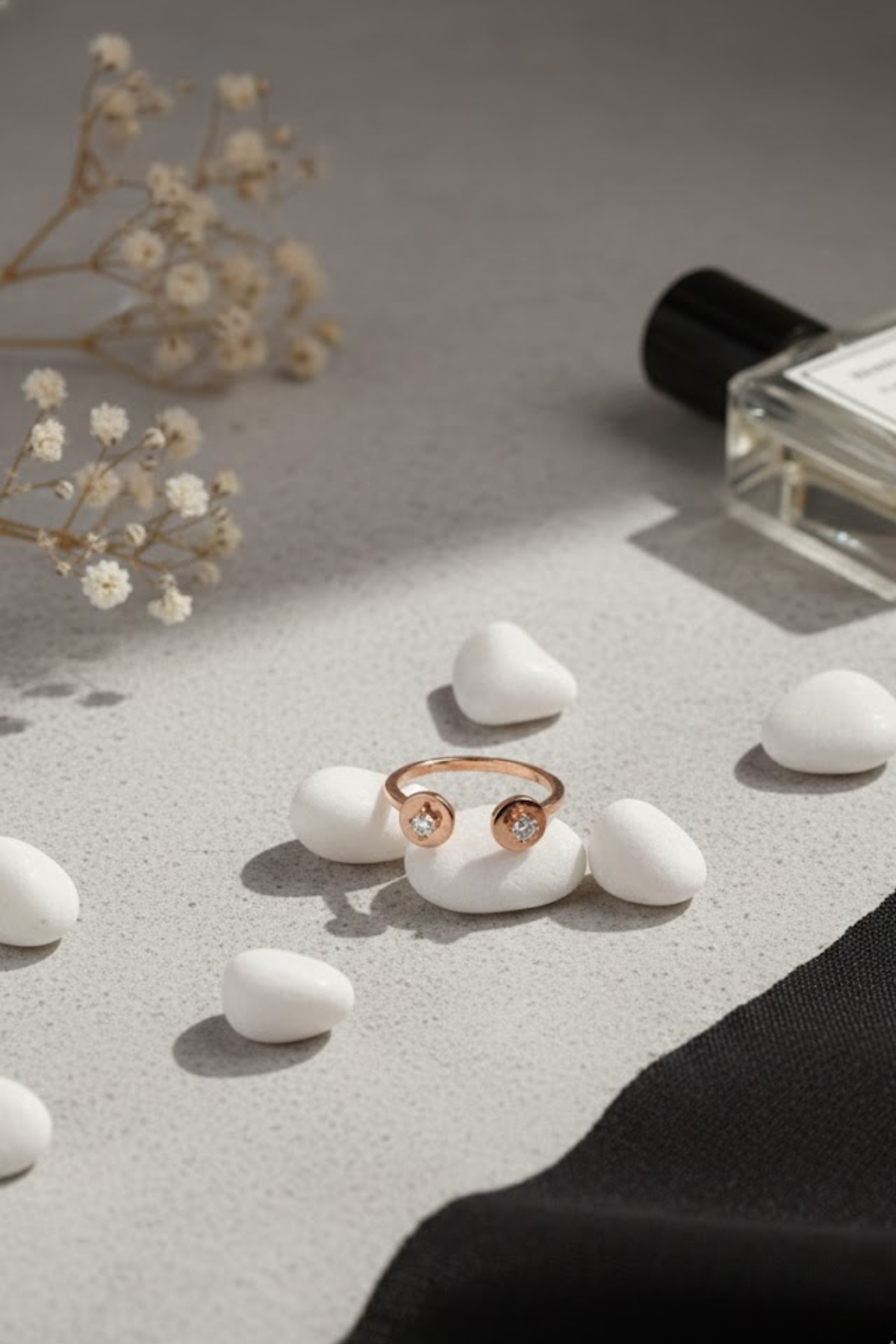 Rose Gold Dual Stellar Open Cuff Ring | Minimalist Crystal Wrap Ring