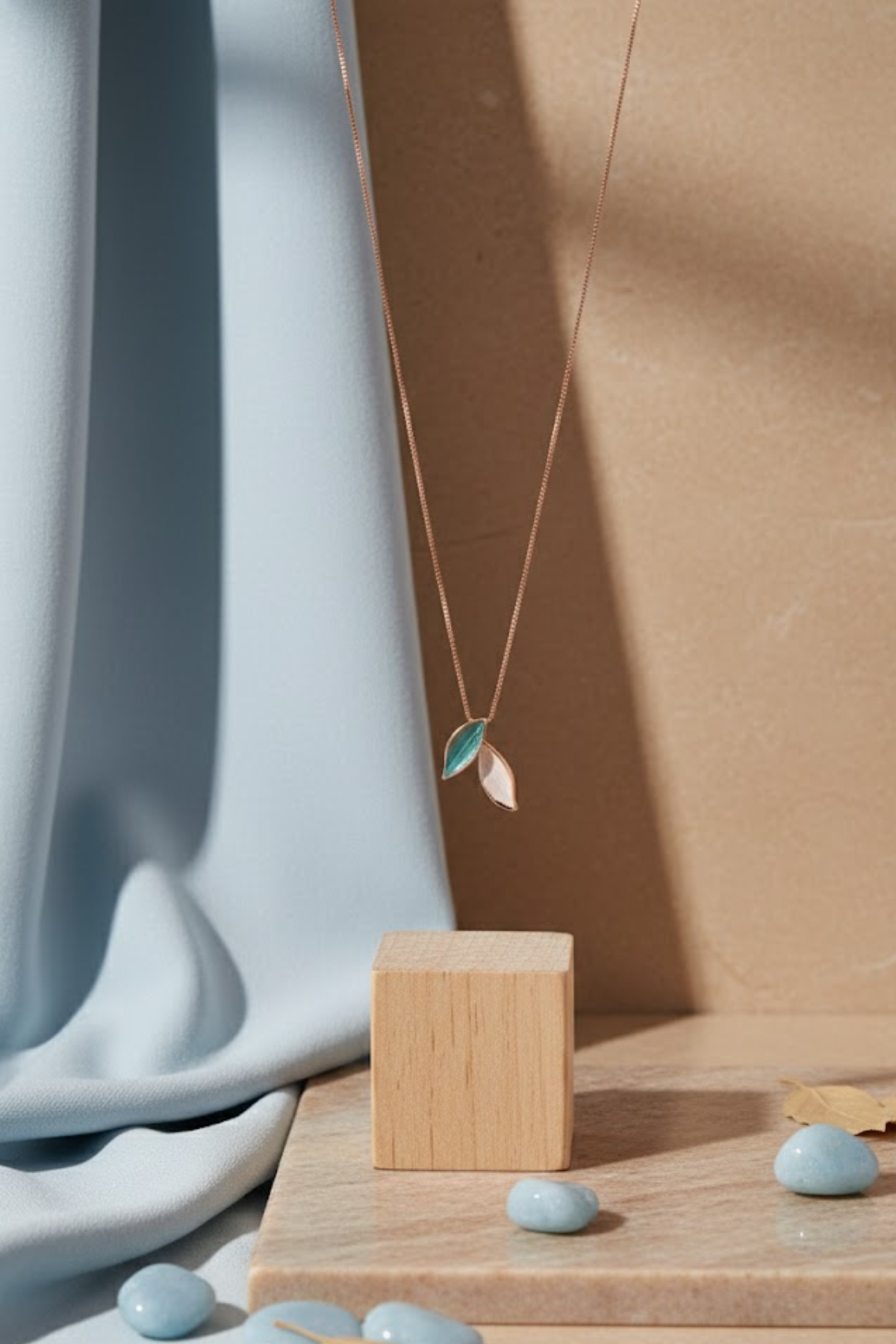 Rose Gold & Black Enamel Twin Leaf Necklace | 925 Sterling Silver