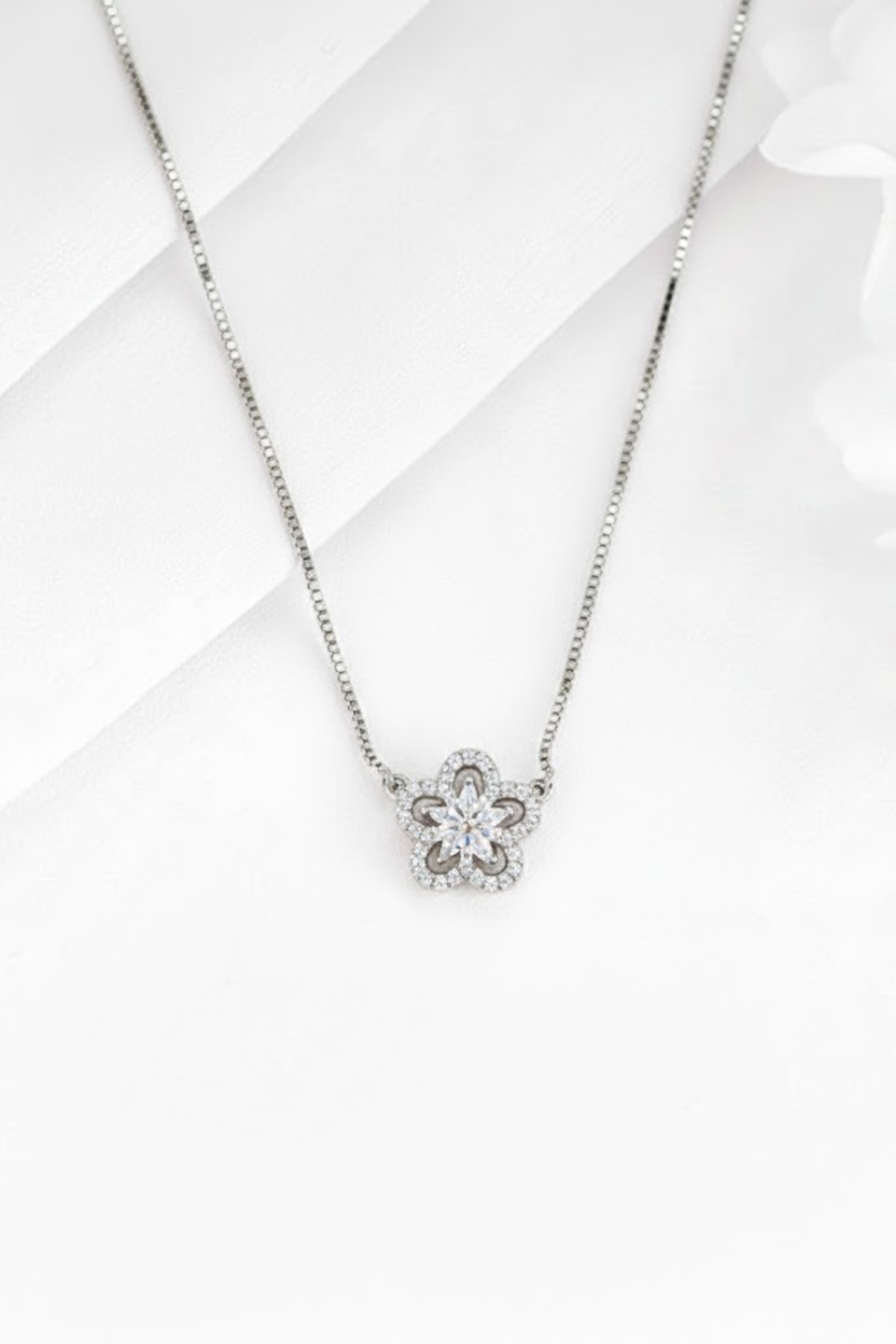 Silver Crystal Floral Halo Necklace | 925 Sterling Silver