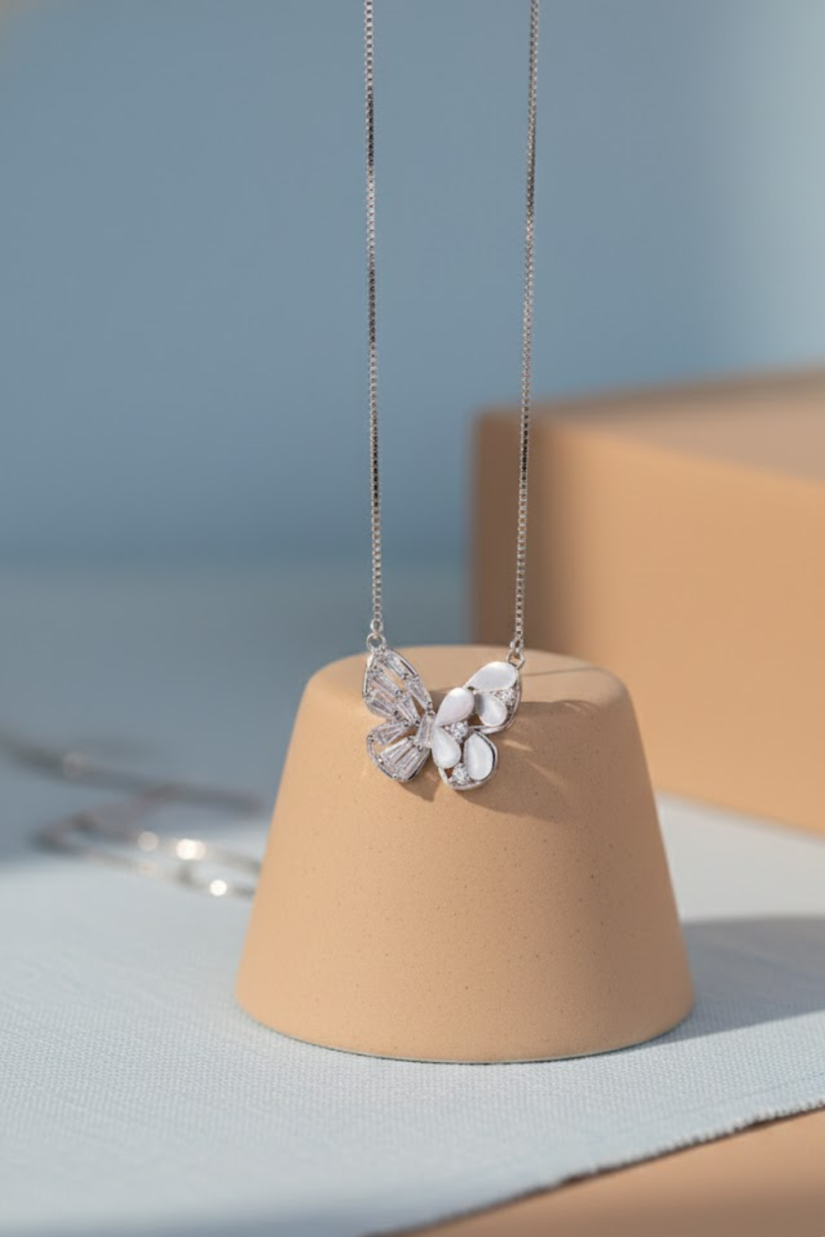 Silver Crystal & Pearlescent Butterfly Necklace | 925 Sterling Silver