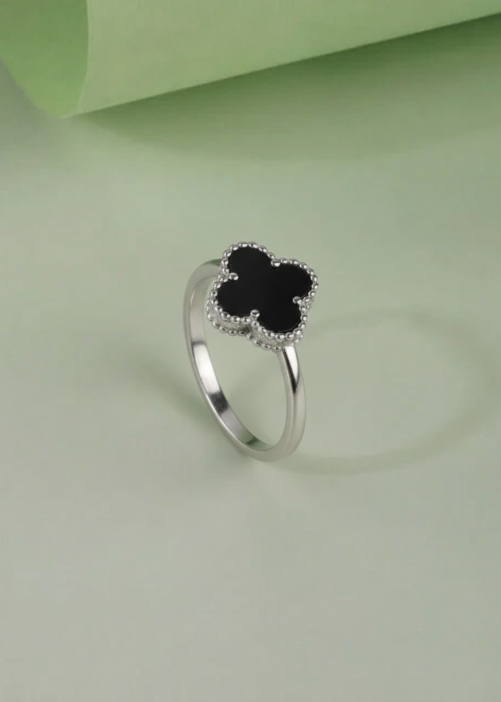 Black Onyx Clover Ring | 925 Sterling Silver