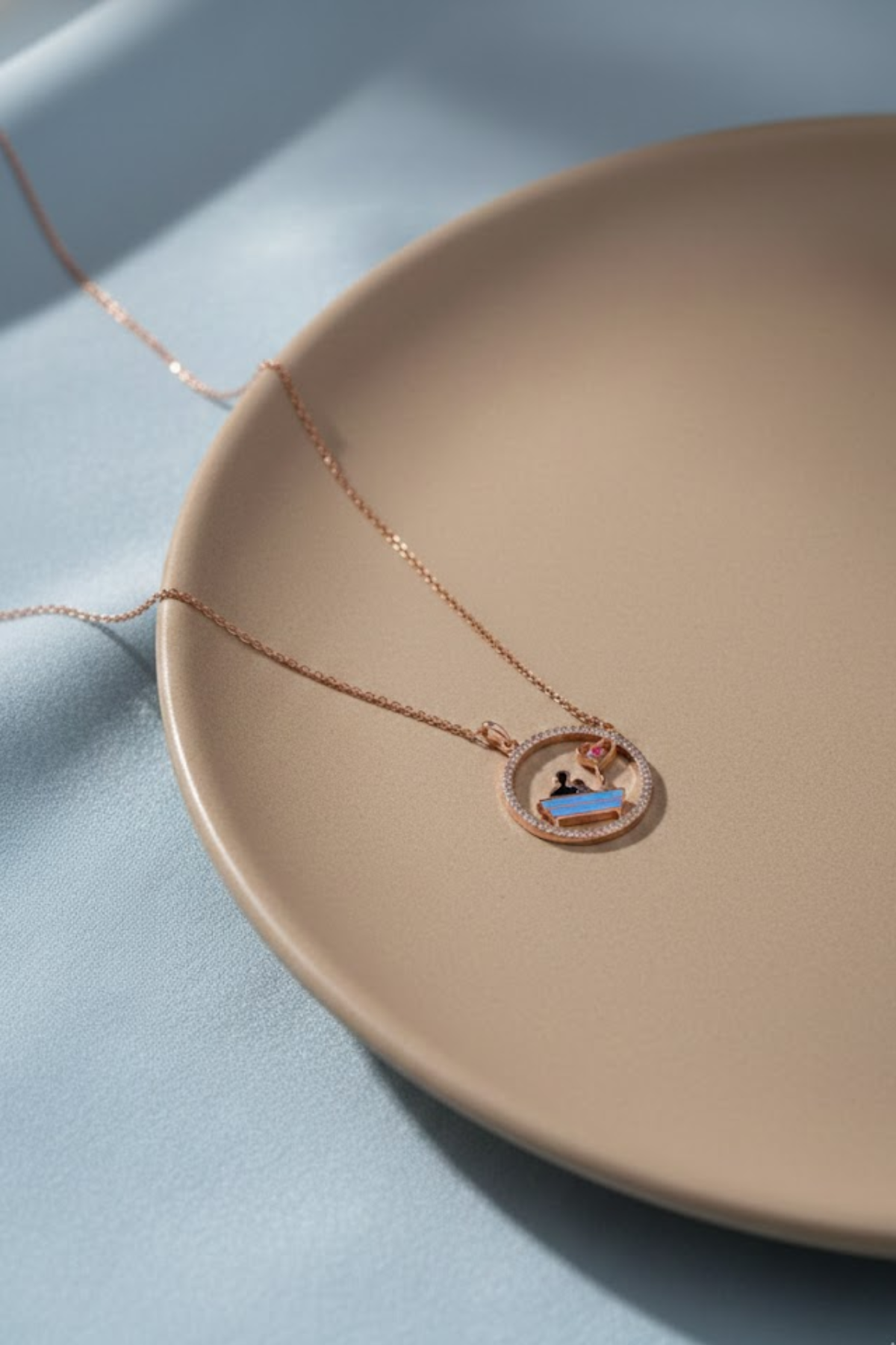 Rose Gold "Love Story" Couple on Bench Necklace | 925 Sterling Silver