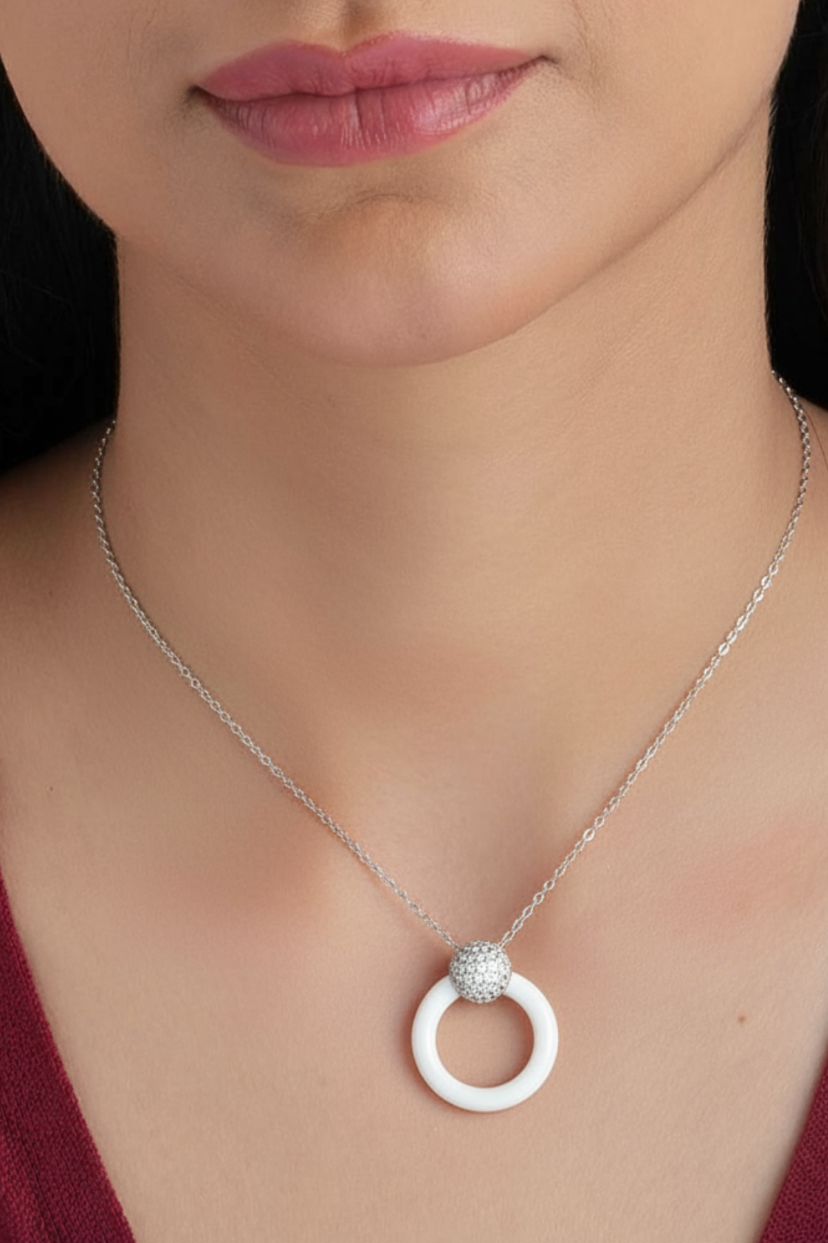 Modern Ceramic & Pavé Crystal Halo Necklace