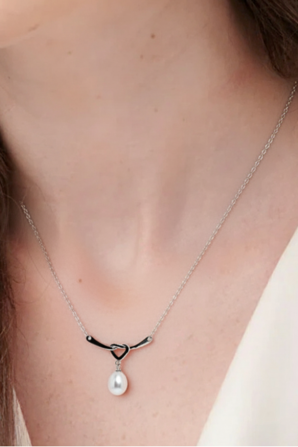 Modern Knot & Pearl Drop Necklace