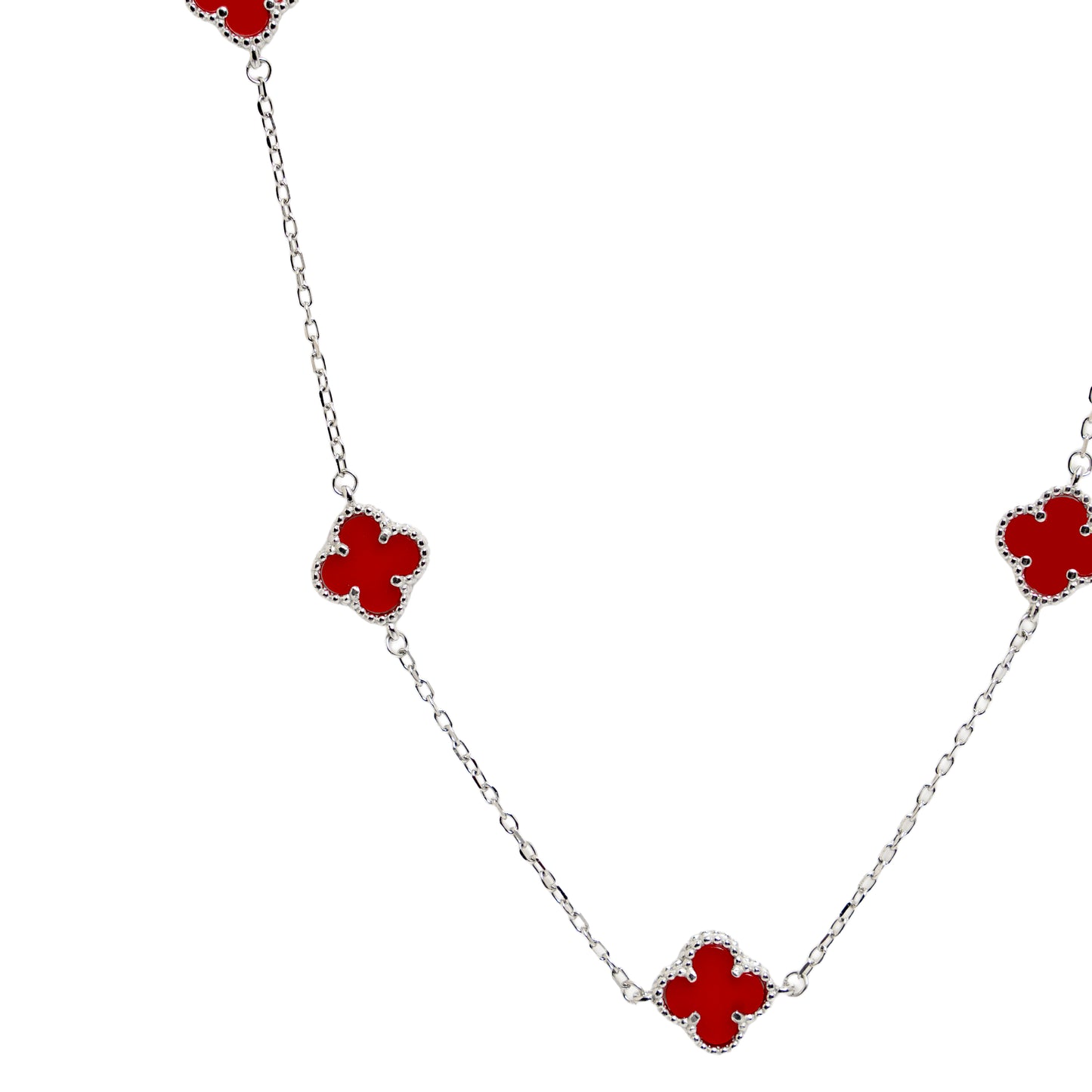 Red Agate Clover Station Necklace