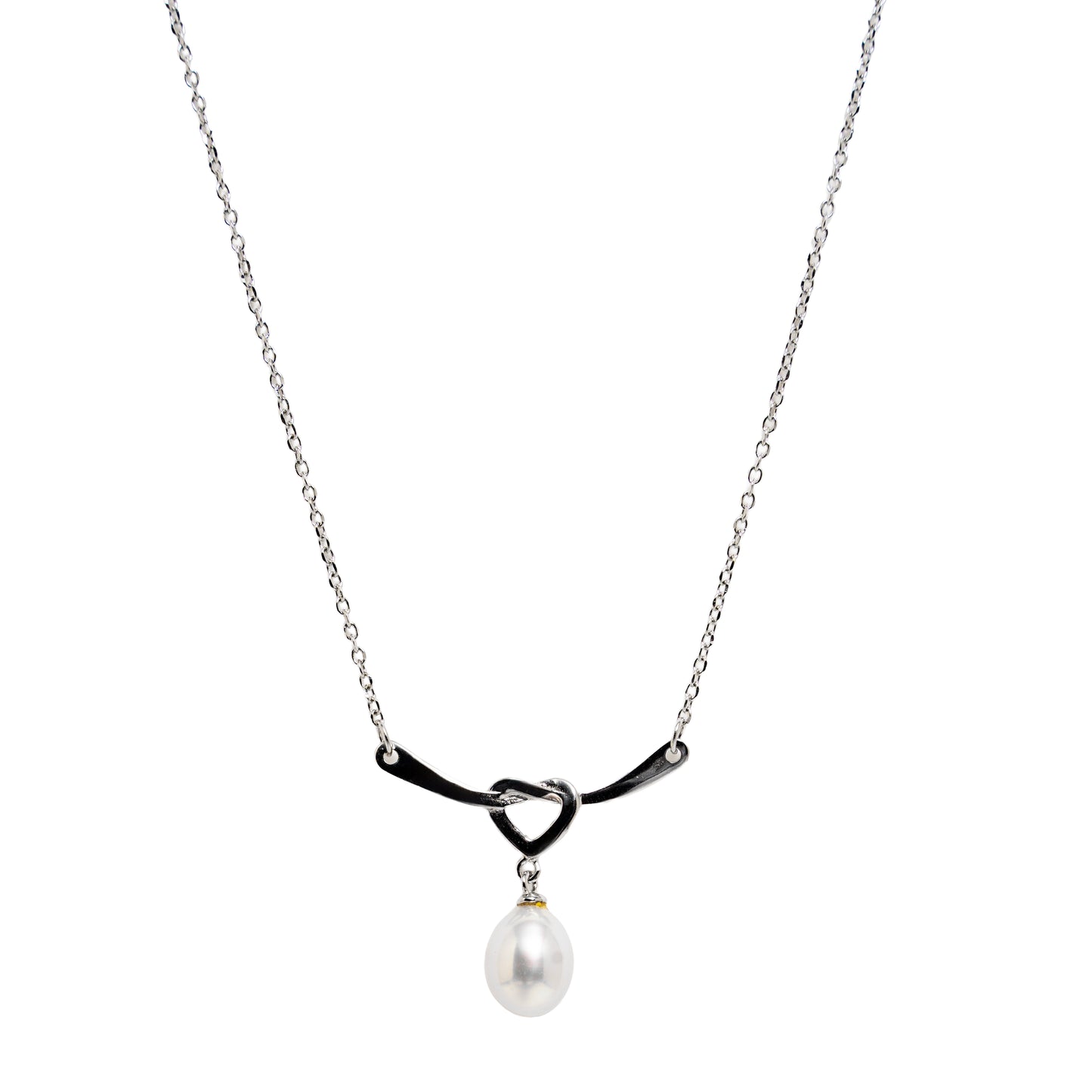 Modern Knot & Pearl Drop Necklace