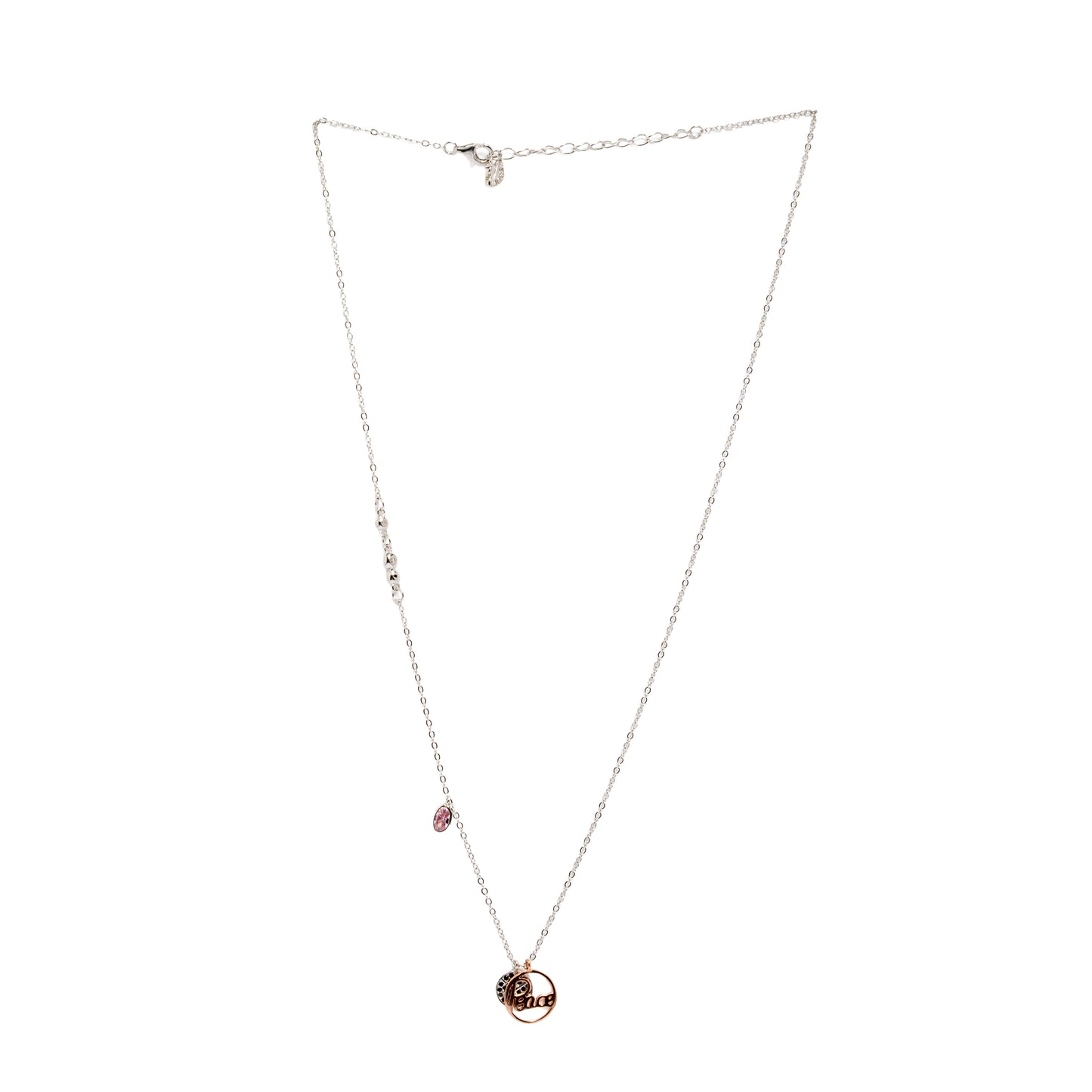 'Peace & Love' Asymmetrical Charm Necklace | Two-Tone Sterling Silver