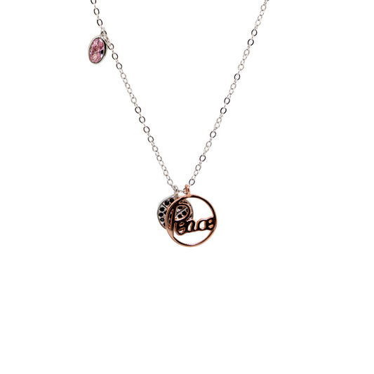 'Peace & Love' Asymmetrical Charm Necklace | Two-Tone Sterling Silver