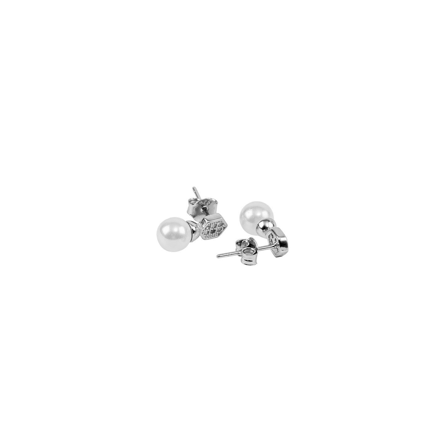 Geometric Pearl Drop Earrings with Crystal Pavé | Sterling Silver