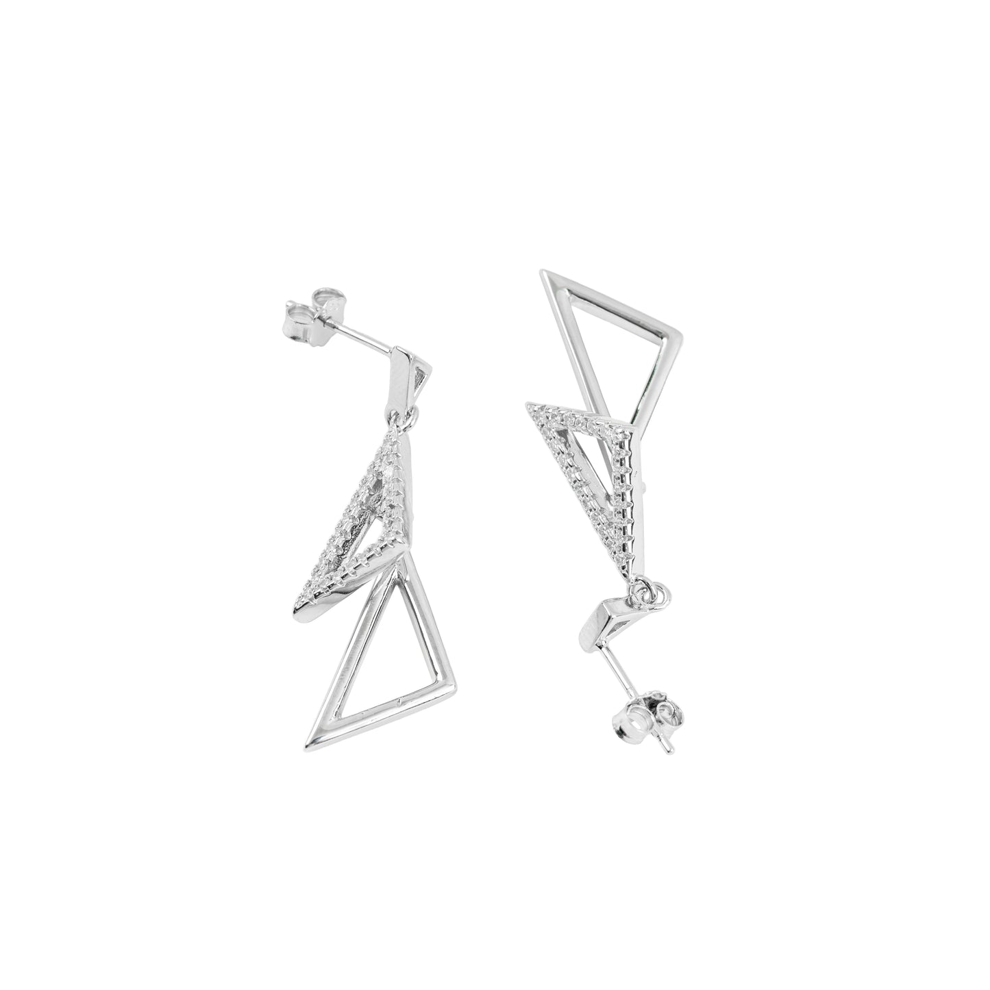 Modern Geometric Triangle Drop Earrings | Crystal Pavé