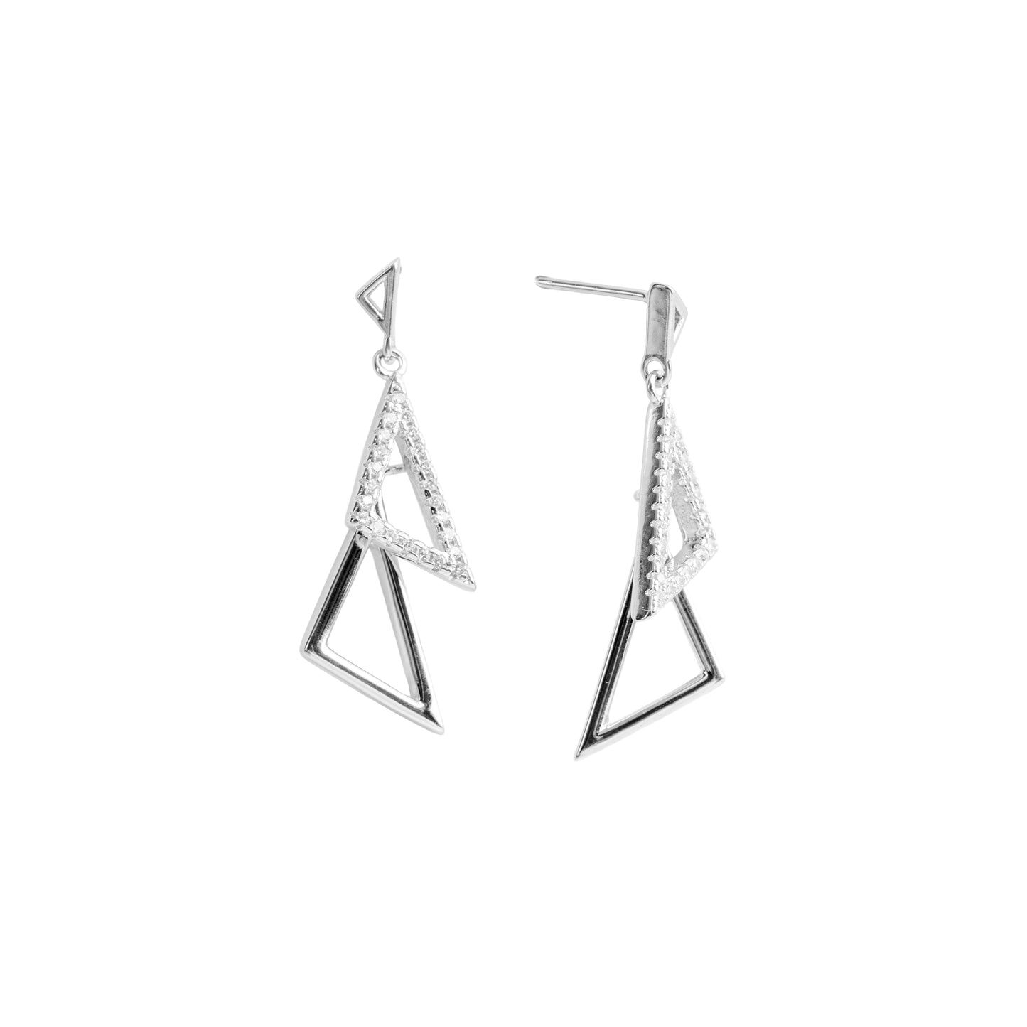 Modern Geometric Triangle Drop Earrings | Crystal Pavé