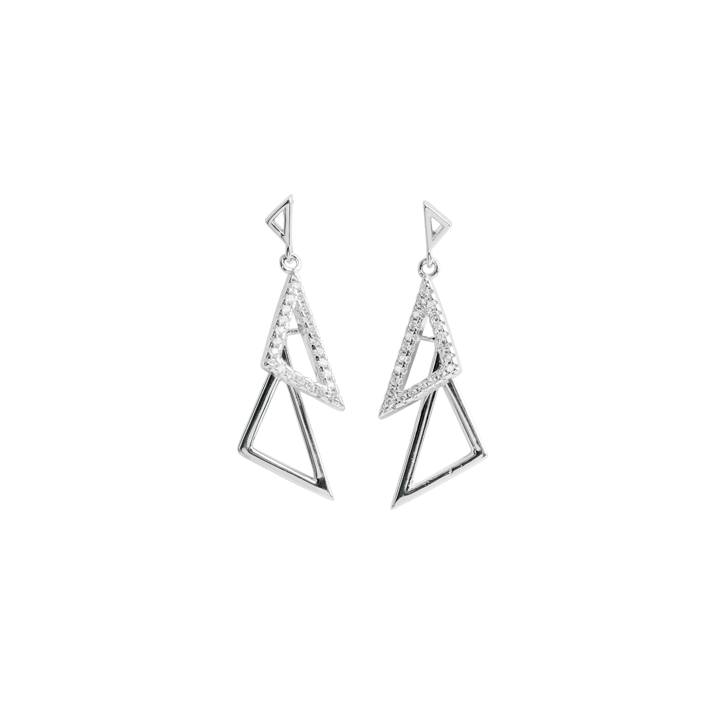 Modern Geometric Triangle Drop Earrings | Crystal Pavé