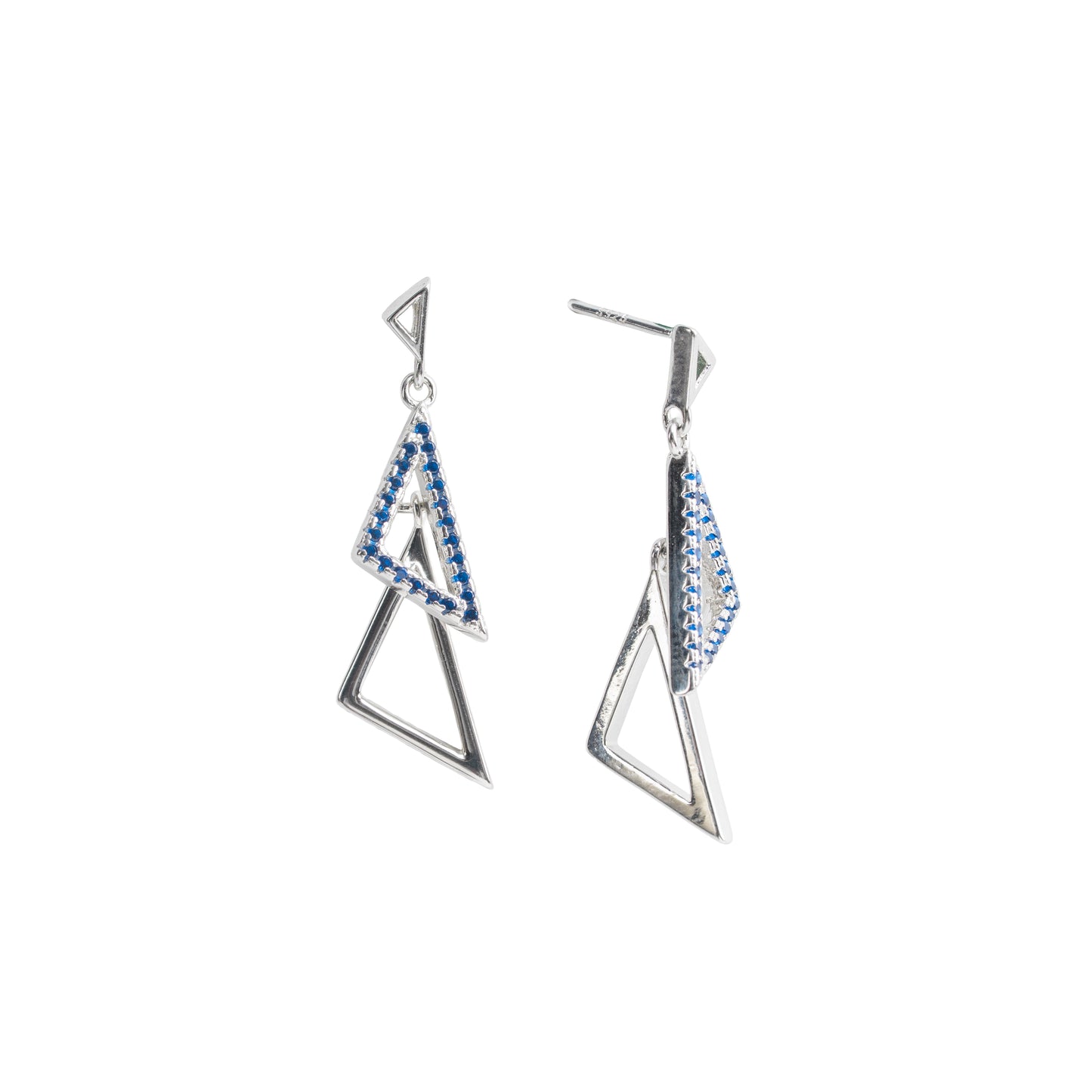 Modern Geometric Triangle Drop Earrings | Blue Crystal Pavé