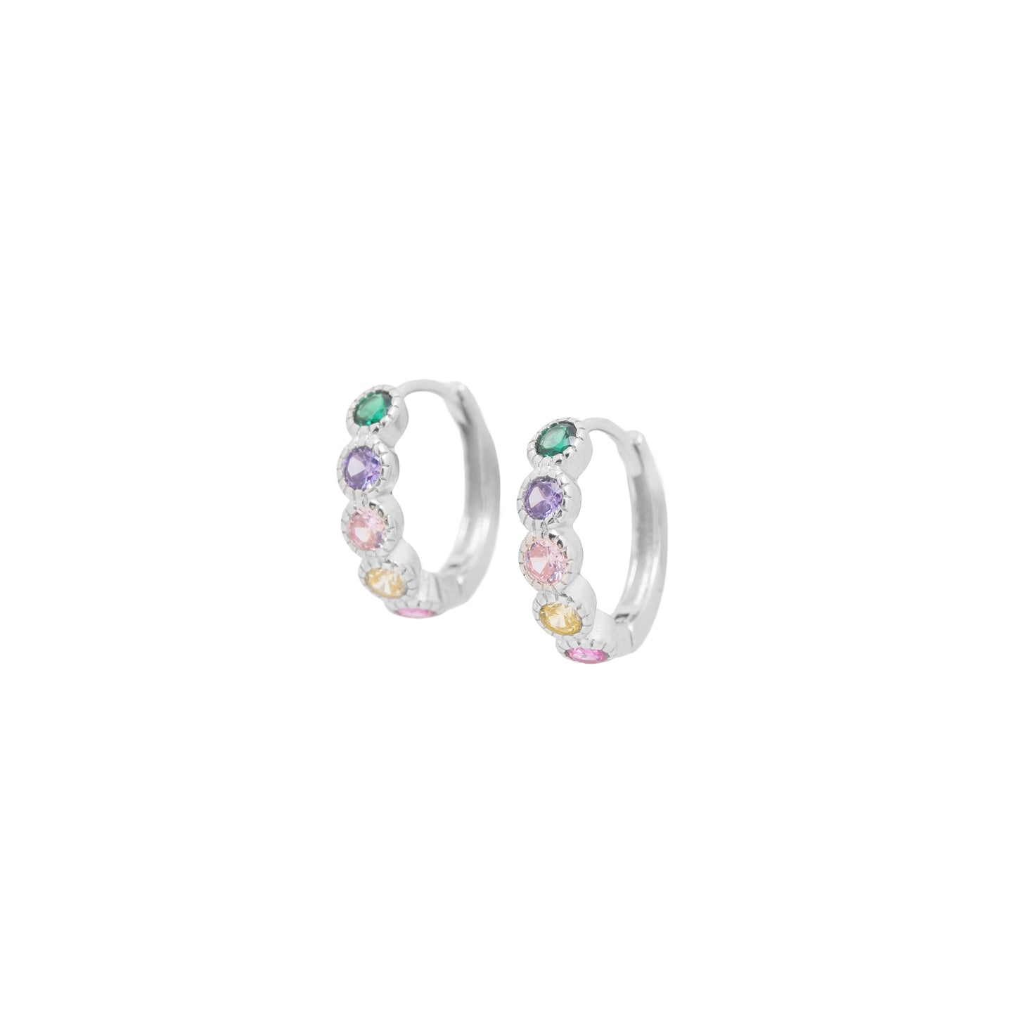 Pastel Rainbow Huggie Hoop Earrings | 925 Sterling Silver