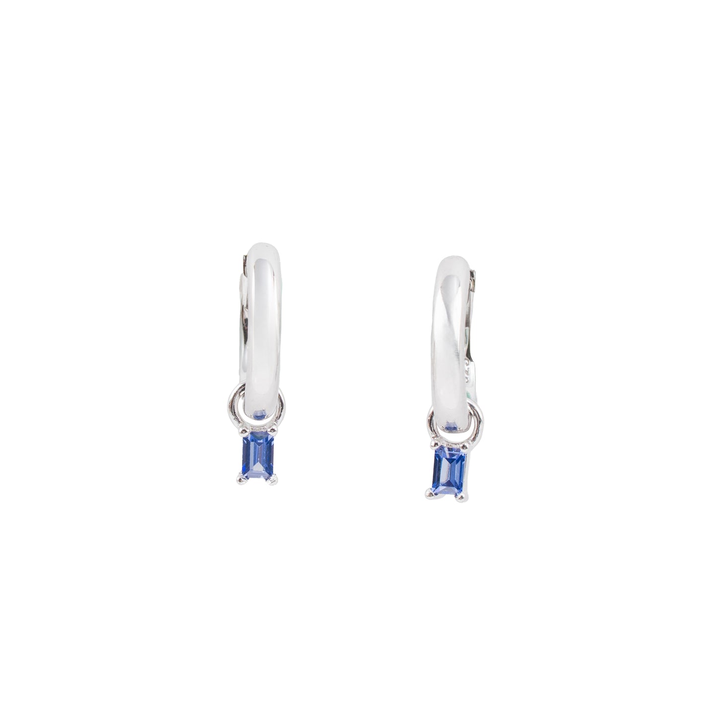 Sapphire Baguette Charm Huggie Hoops | 925 Sterling Silver