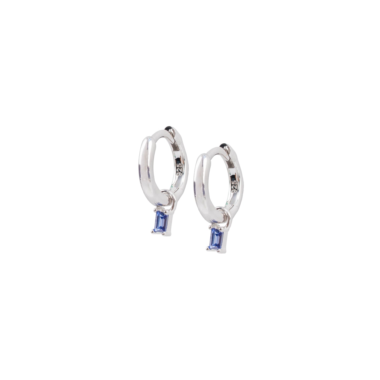 Sapphire Baguette Charm Huggie Hoops | 925 Sterling Silver