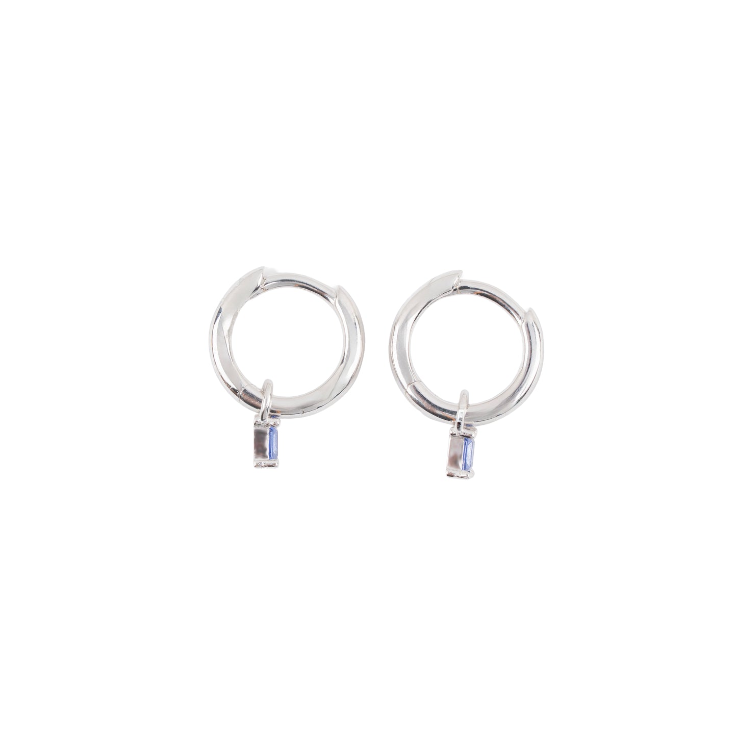 Sapphire Baguette Charm Huggie Hoops | 925 Sterling Silver
