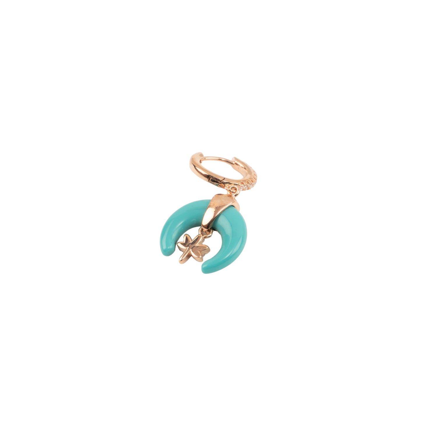 Turquoise Crescent Moon & Star Charm Huggie Hoops | Rose Gold Polish