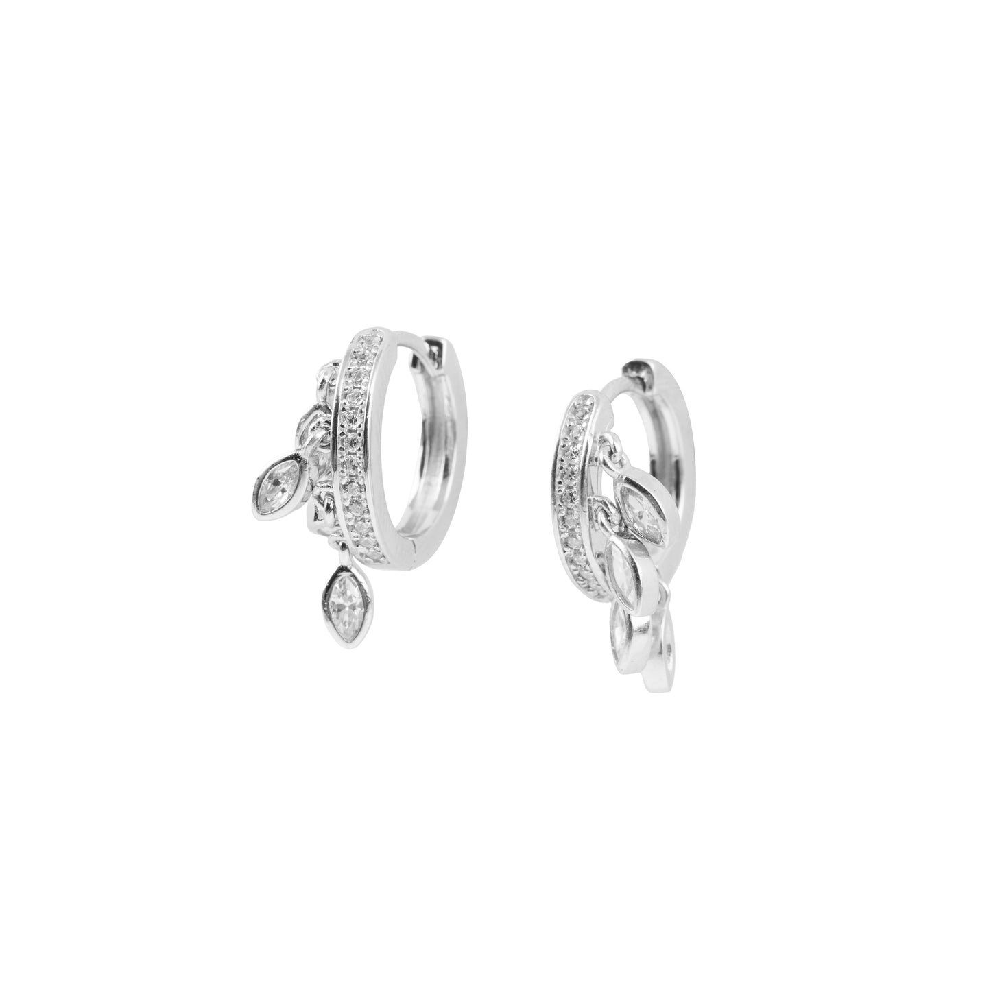 Cascading Crystal Leaf Huggie Hoops | 925 Sterling Silver