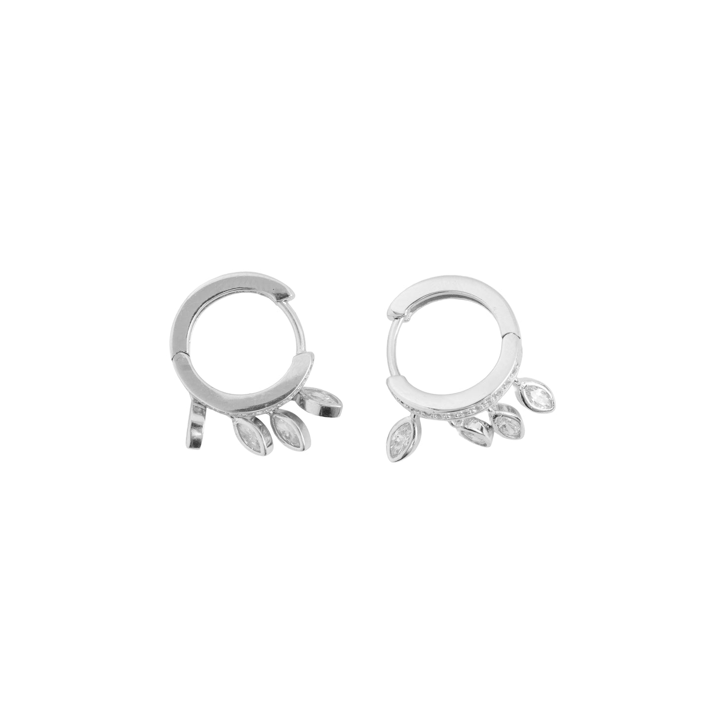 Cascading Crystal Leaf Huggie Hoops | 925 Sterling Silver