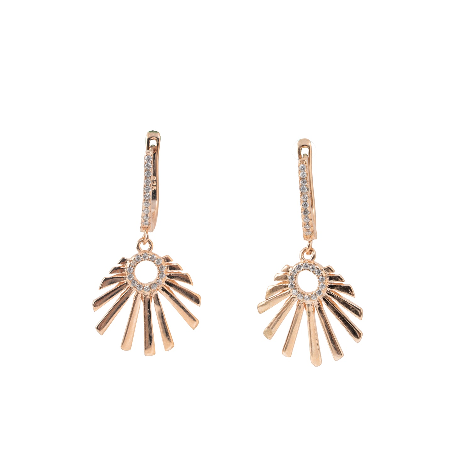 Art Deco Sunburst Fan Earrings | Rose Gold Polish & Crystal Pavé