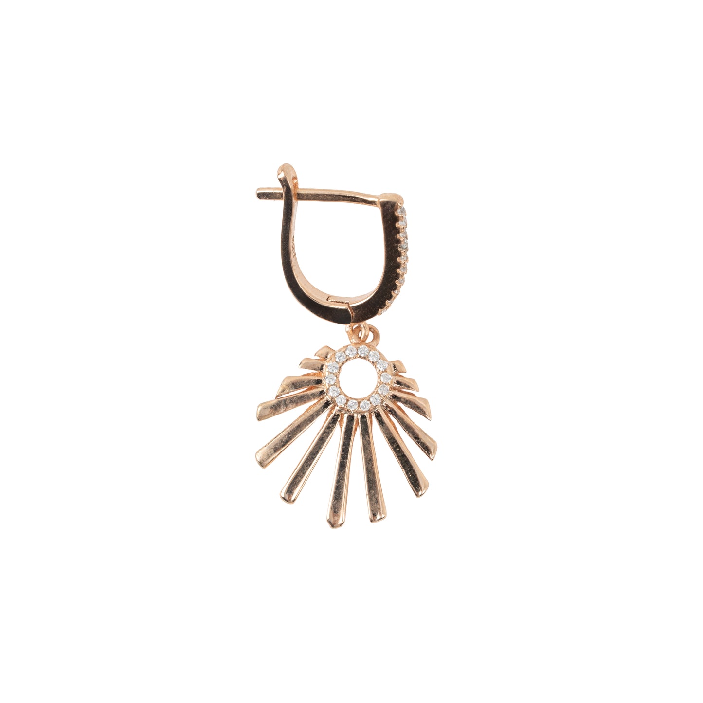 Art Deco Sunburst Fan Earrings | Rose Gold Polish & Crystal Pavé