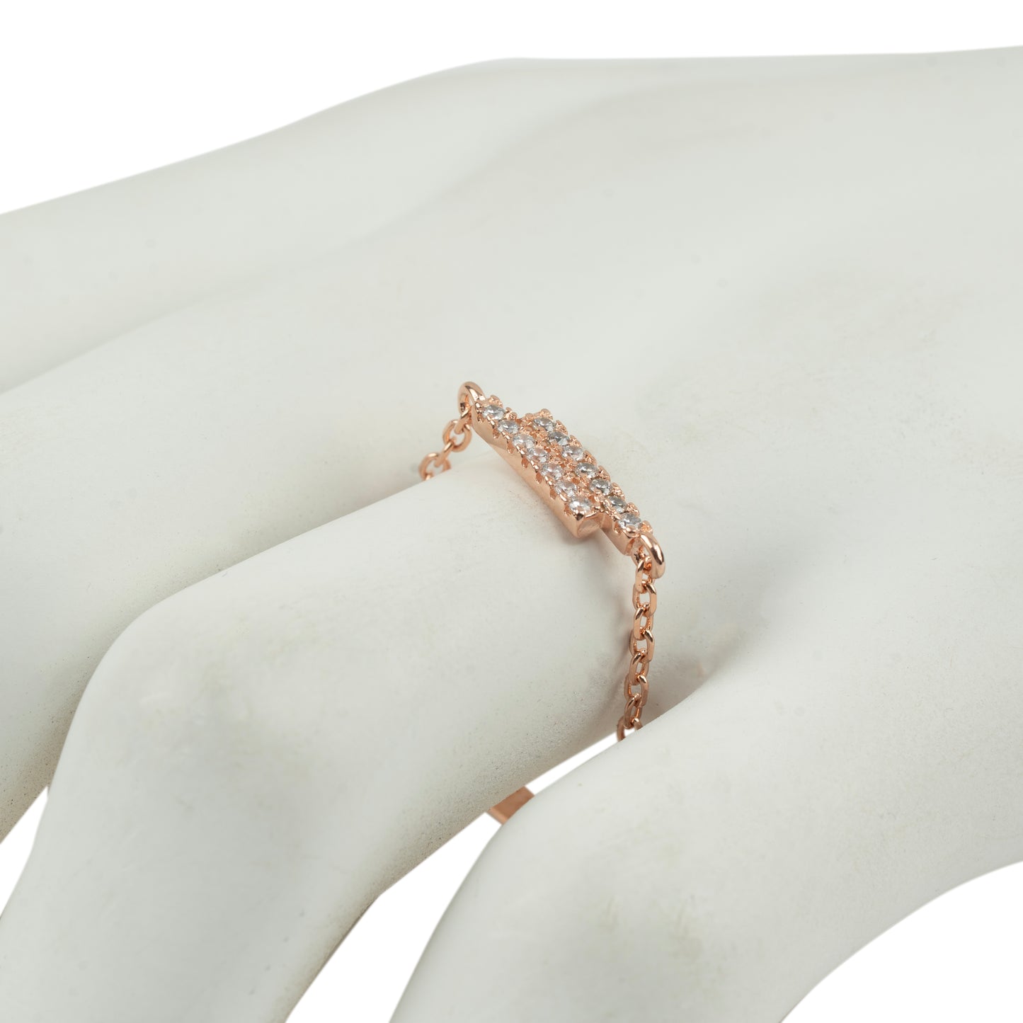 Modern Pavé Bar Double Chain Ring | Rose Gold Polish