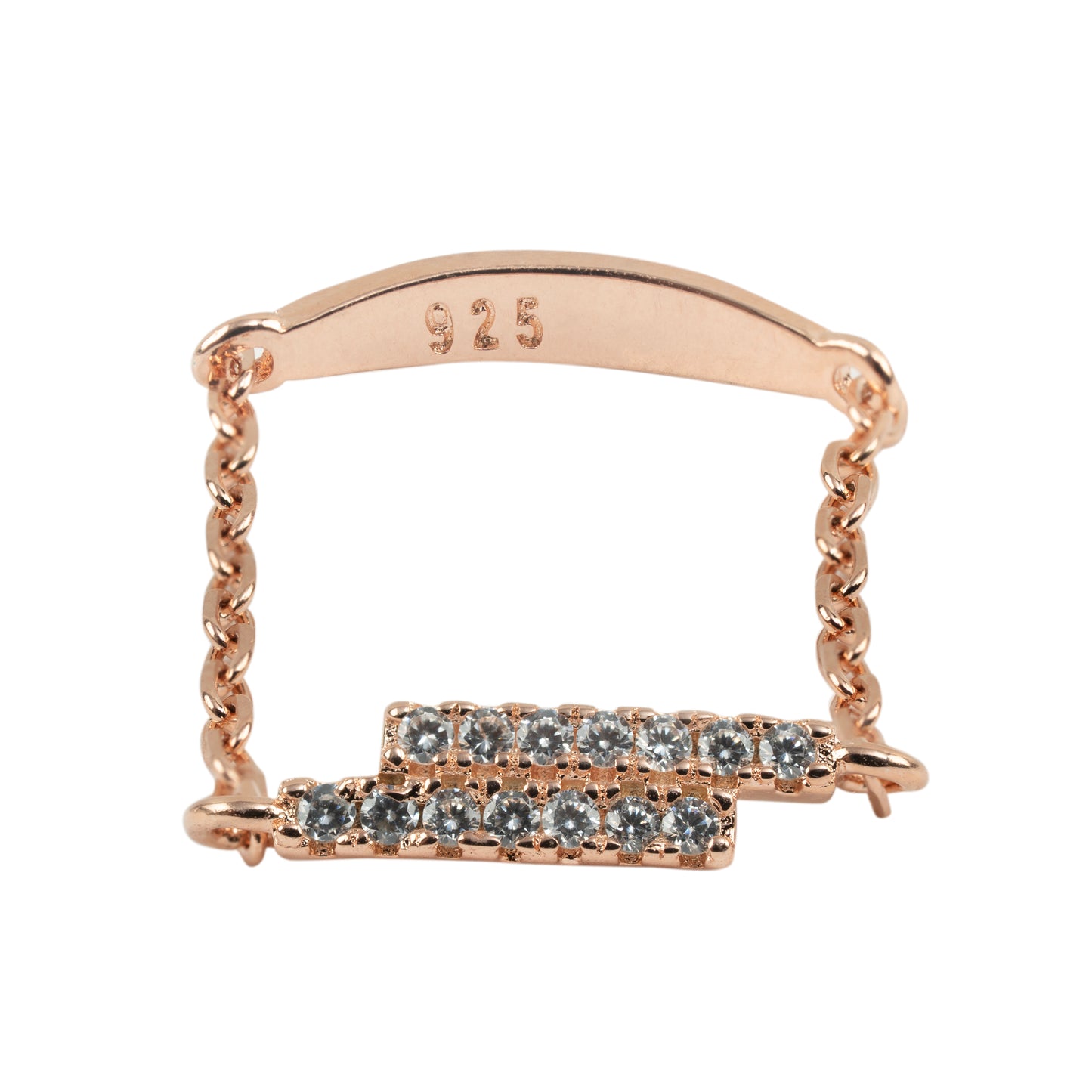 Modern Pavé Bar Double Chain Ring | Rose Gold Polish