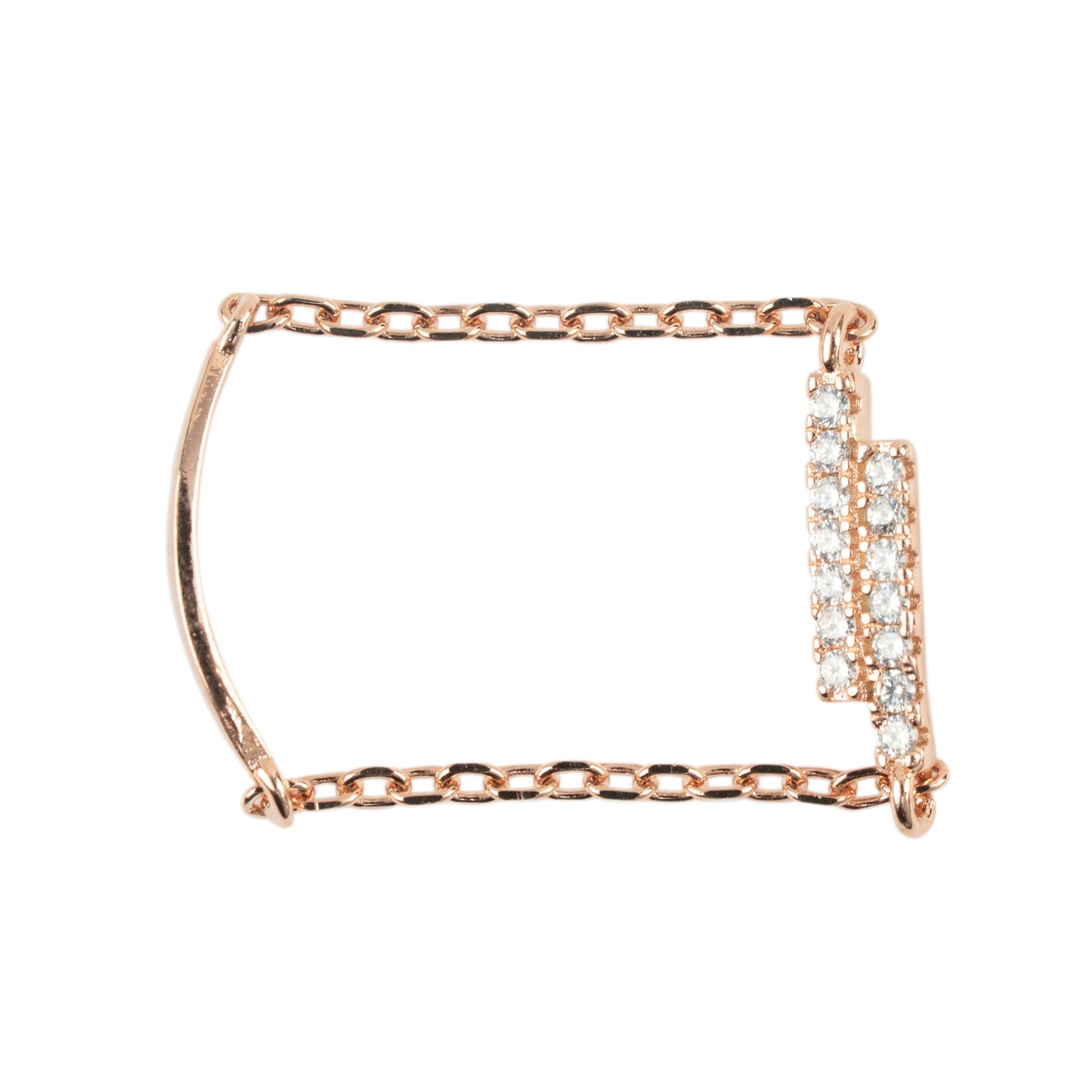 Modern Pavé Bar Double Chain Ring | Rose Gold Polish