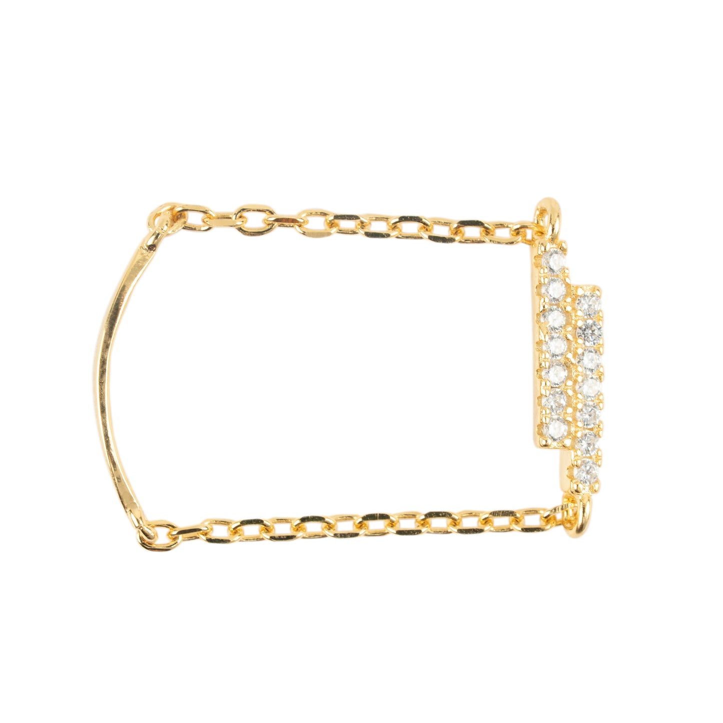 Modern Pavé Bar Double Chain Ring | Gold Polish