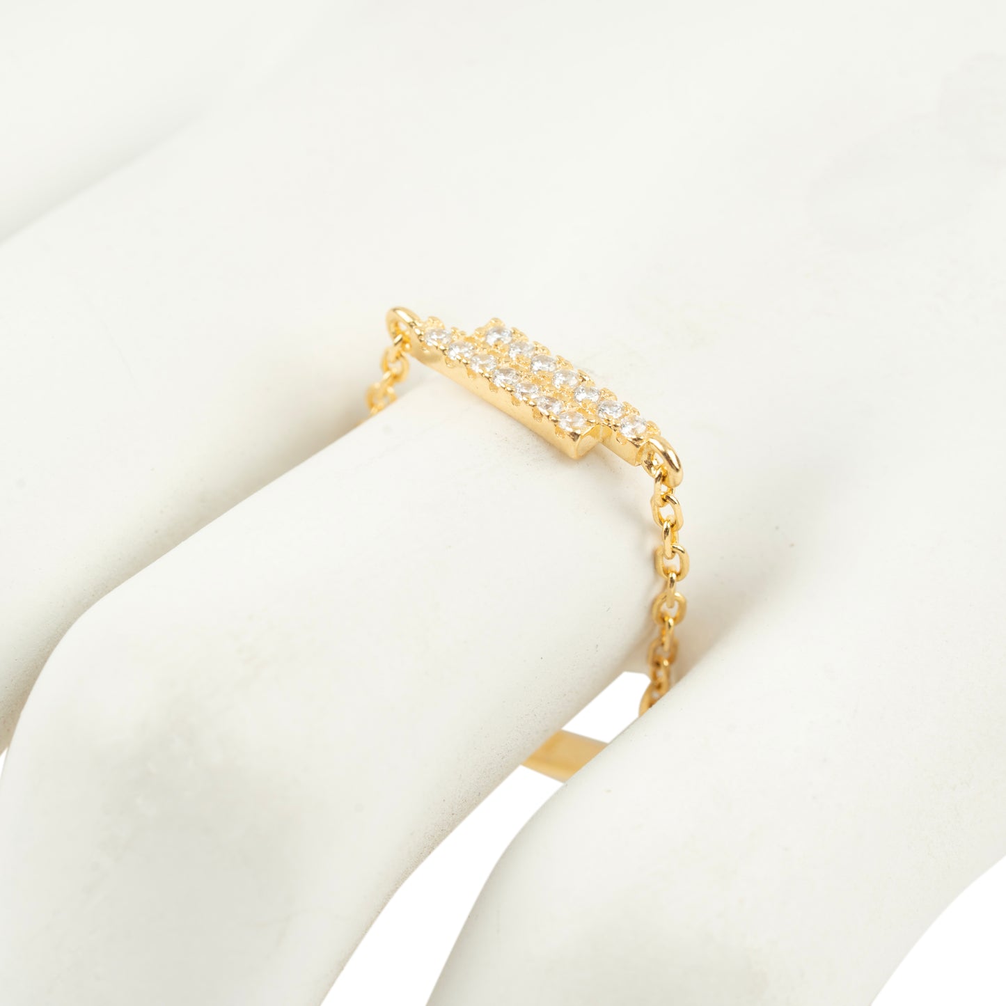 Modern Pavé Bar Double Chain Ring | Gold Polish