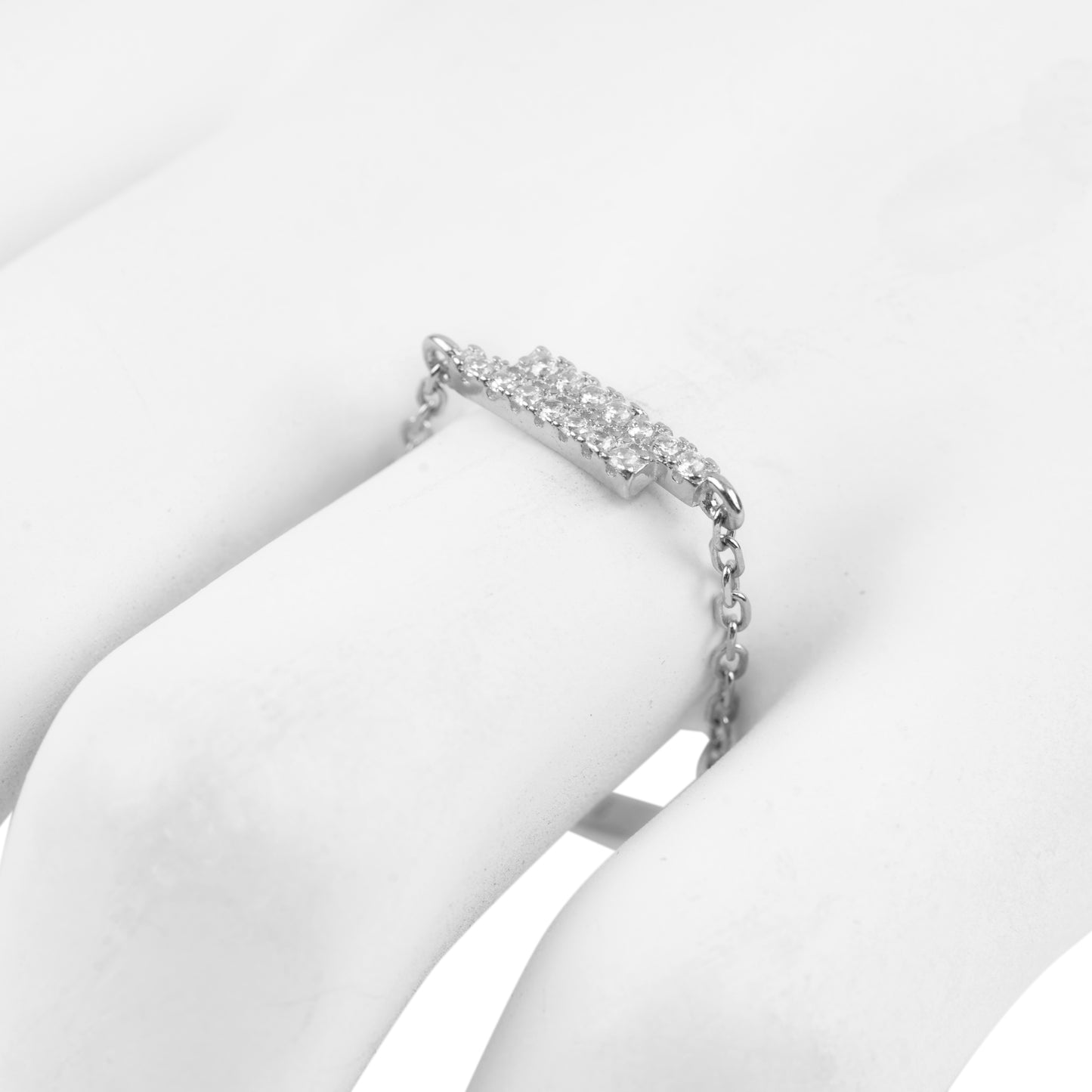 Modern Pavé Bar Double Chain Ring | 925 Sterling Silver