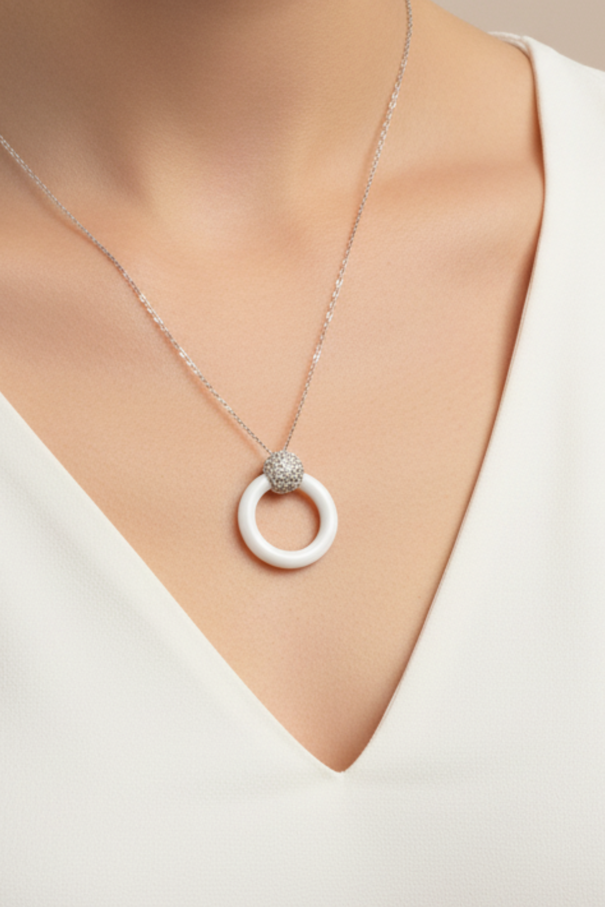 Modern Ceramic & Pavé Crystal Halo Necklace