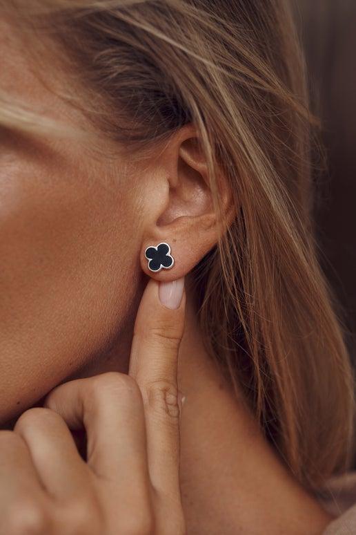 Classic Black Onyx Clover Stud Earrings | 925 Sterling Silver