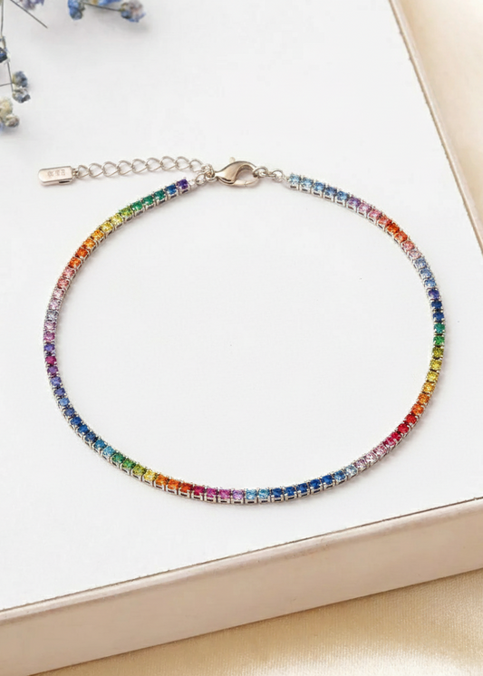 Rainbow Crystal Bracelet with Secure Clasp | 925 Sterling Silver