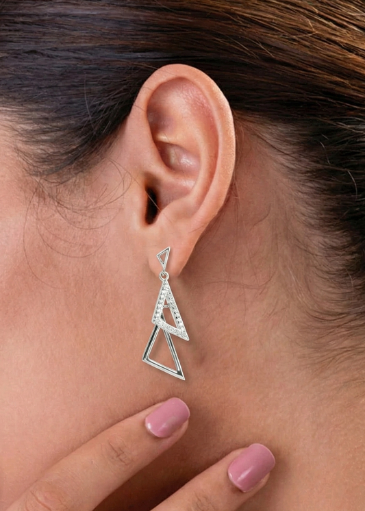 Modern Geometric Triangle Drop Earrings | Crystal Pavé